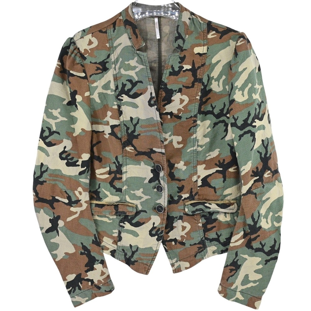Free People Camo Utility Jacket Blazer Military Style Grunge Indie Alternative